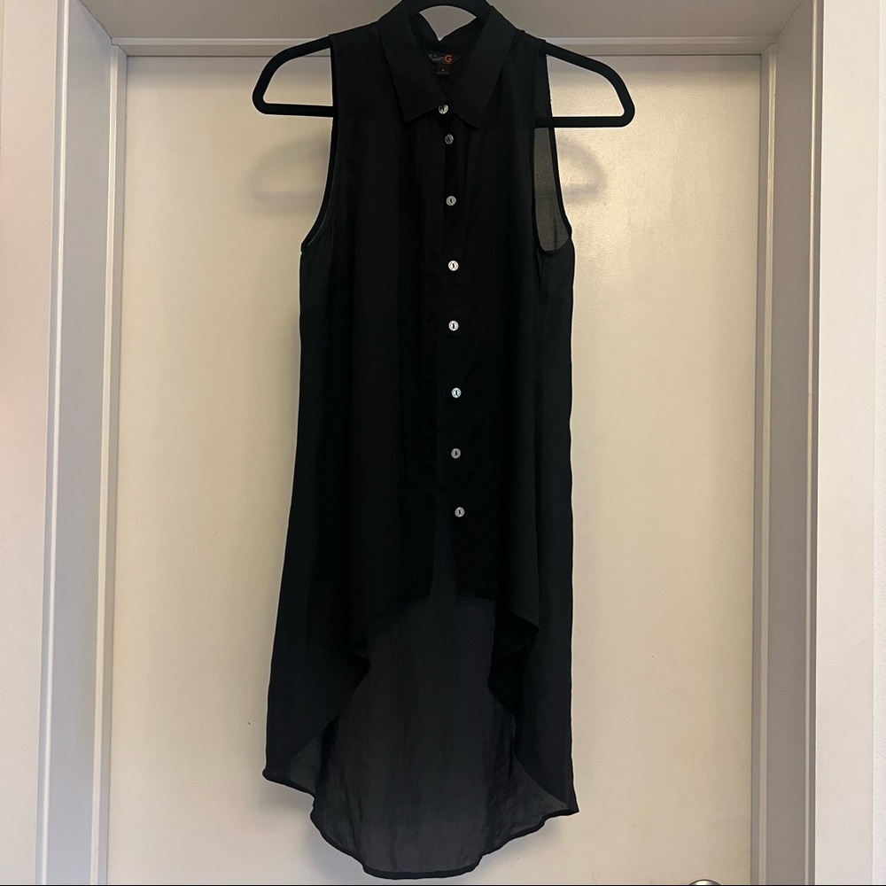 Sheer Hi/Low Sleeveless Blouse